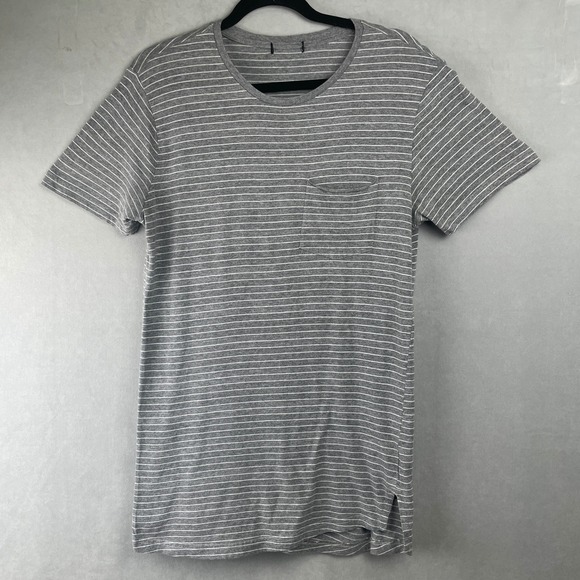 Forever 21 Other - Forever 21 Grey Striped Short Sleeve Pocket T-Shirt‎ Crew Neck Side Slit Mens M